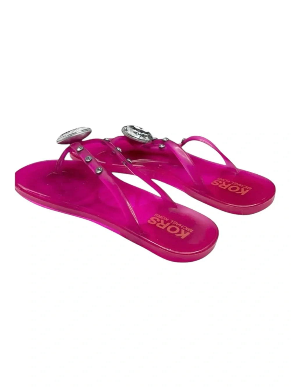 Michael Kors 𖦹 Crystal Jelly Thong Flat Sandal 𖦹 Clear Hot Pink 𖦹 2M Big Girl
